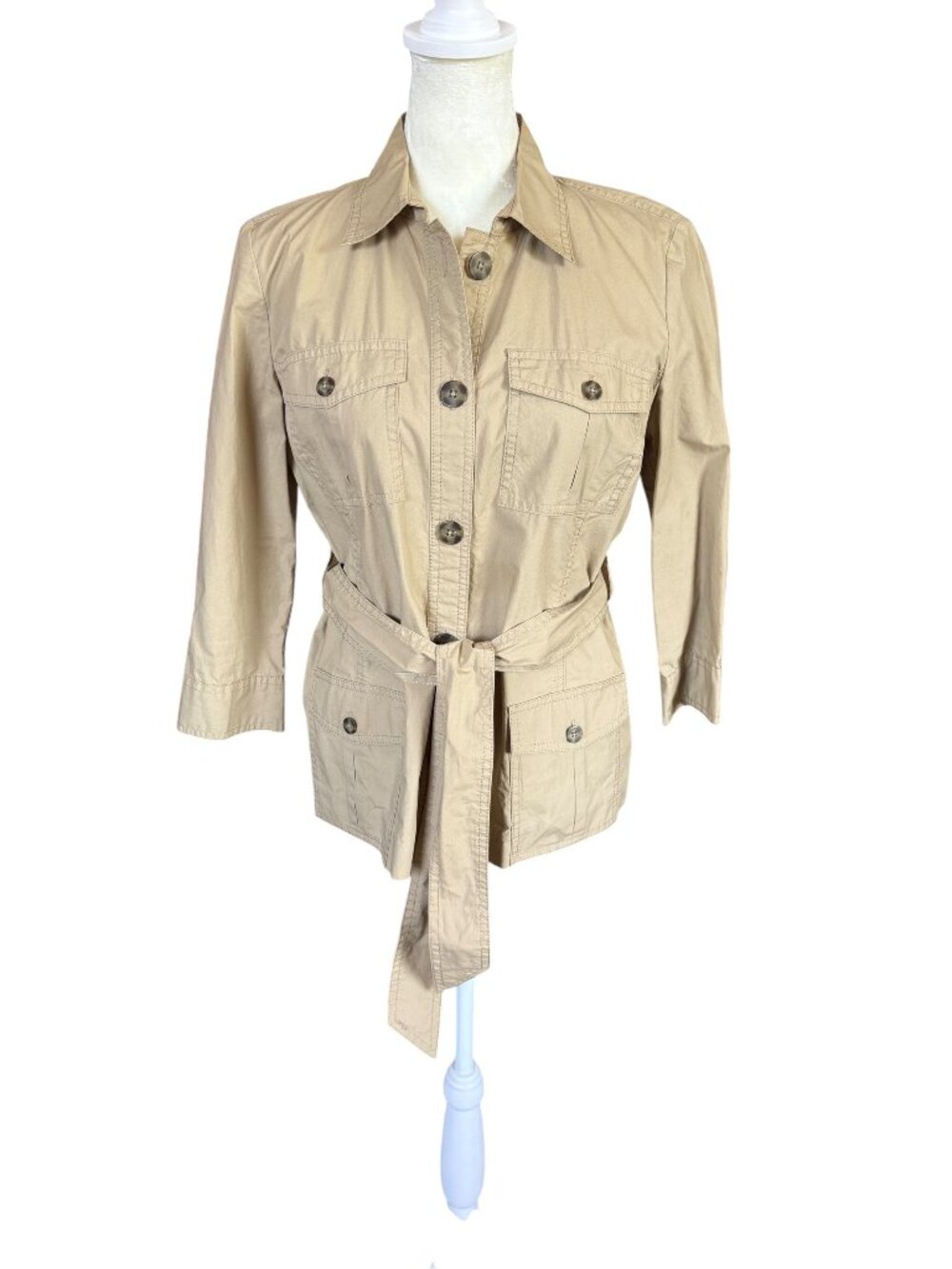 Kate Hill Petite women's tan long sleeve collared button down jacket size 2P
